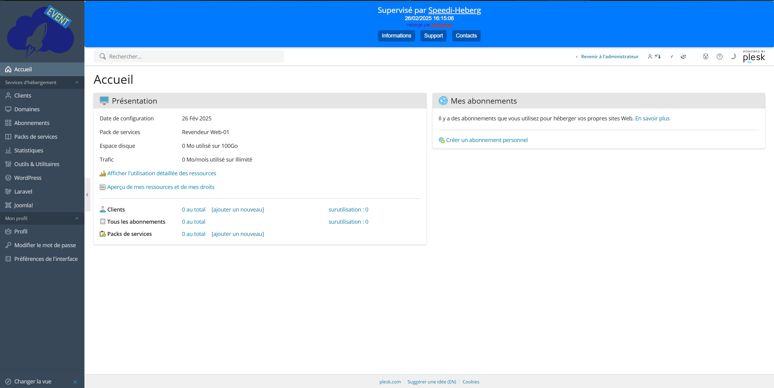 Interface Plesk Revendeur